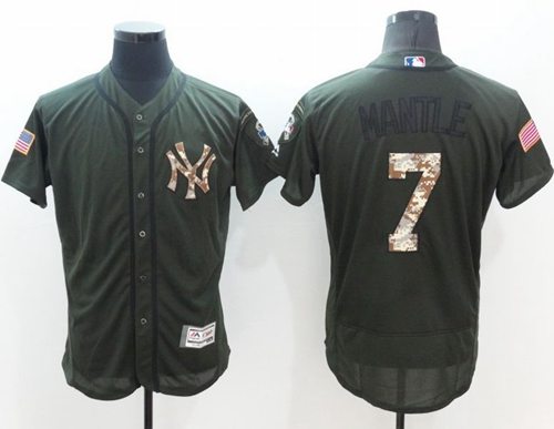 Yankees #7 Mickey Mantle Green Flexbase Authentic Collection Salute to Service Stitched MLB Jersey